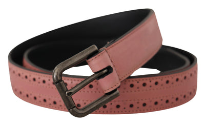 Pink Perforated Leather Skinny Metal Buckle Belt