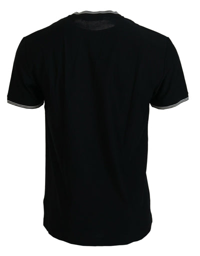 Black Cotton V-neck Short Sleeve T-shirt