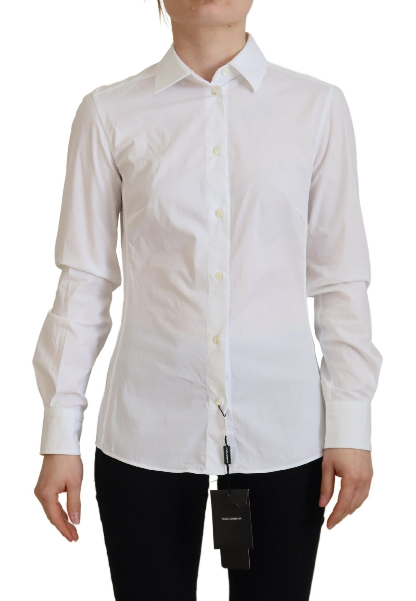 White Cotton Collared Long Sleeves Formal Top