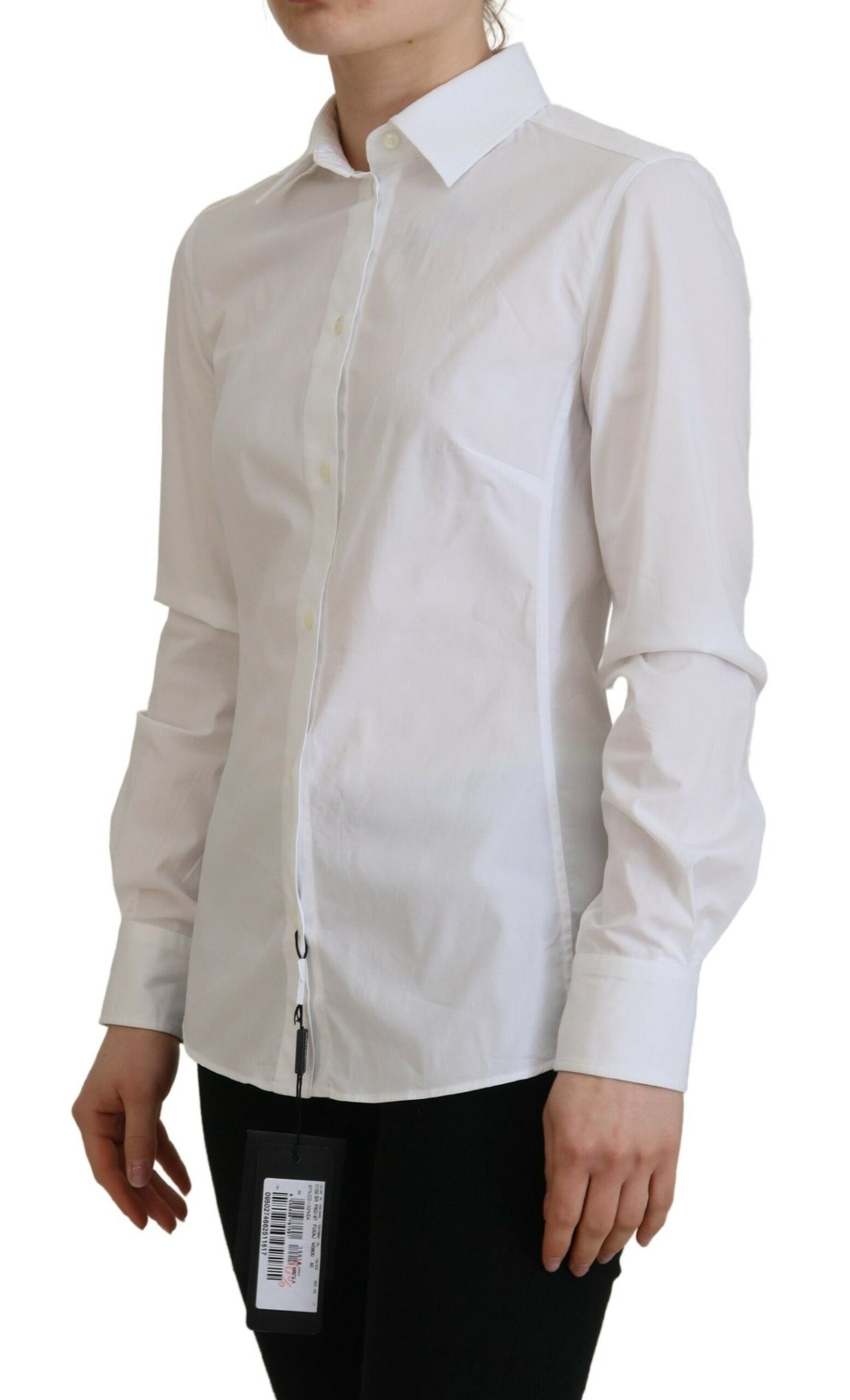 White Cotton Collared Long Sleeves Formal Top