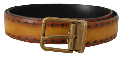 Brown Leather Brass Metal Buckle Belt