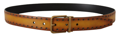 Brown Leather Brass Metal Buckle Belt