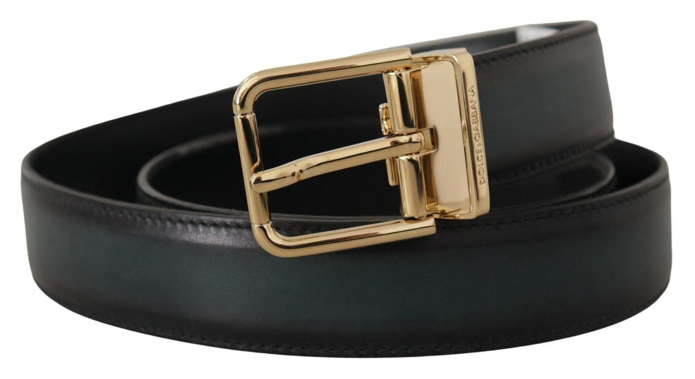 Green Calf Leather Gold Tone Metal Buckle Belt