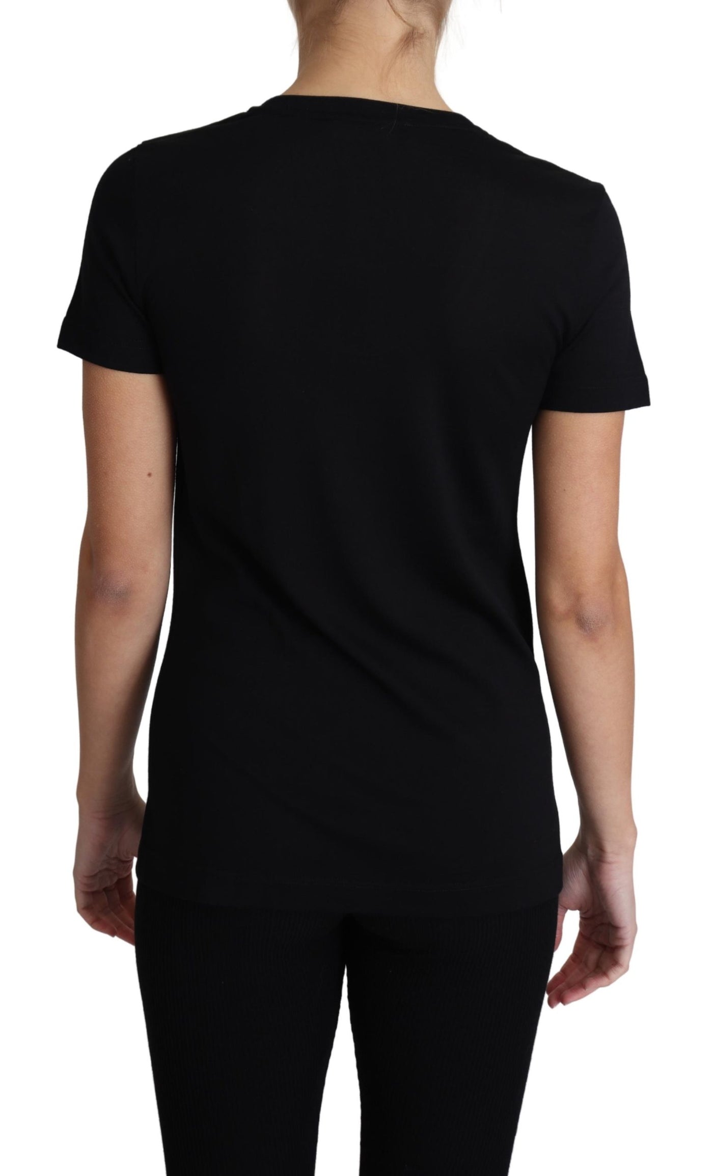 Black Wool Round Neck Short Sleeves T-shirt