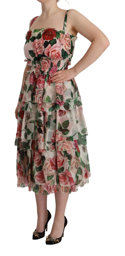 Multicolor Roses Floral Silk Long Maxi Dress