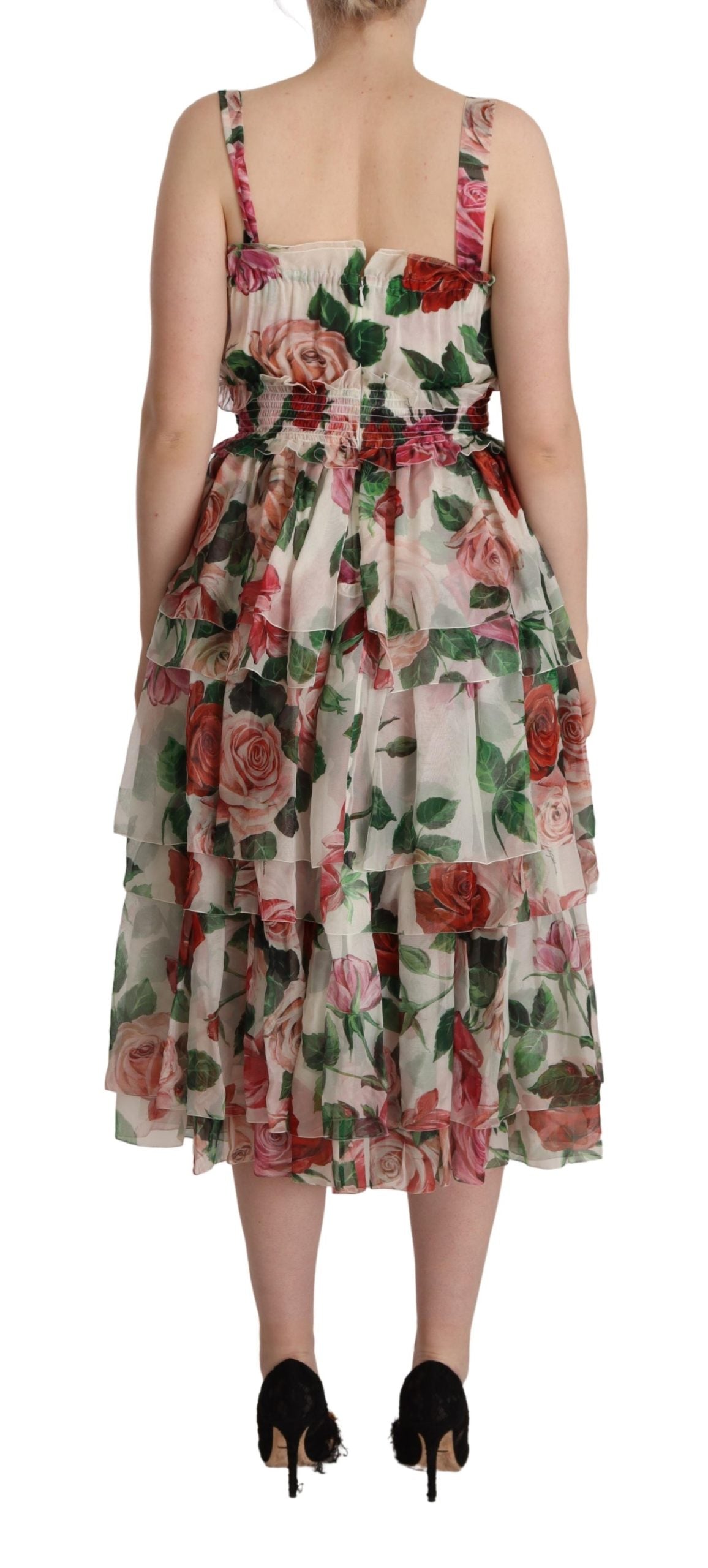 Multicolor Roses Floral Silk Long Maxi Dress