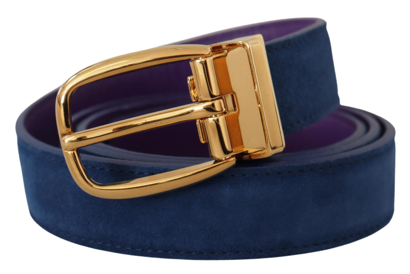 Blue Suede Leather Gold Tone Metal Buckle Belt