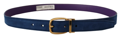 Blue Suede Leather Gold Tone Metal Buckle Belt
