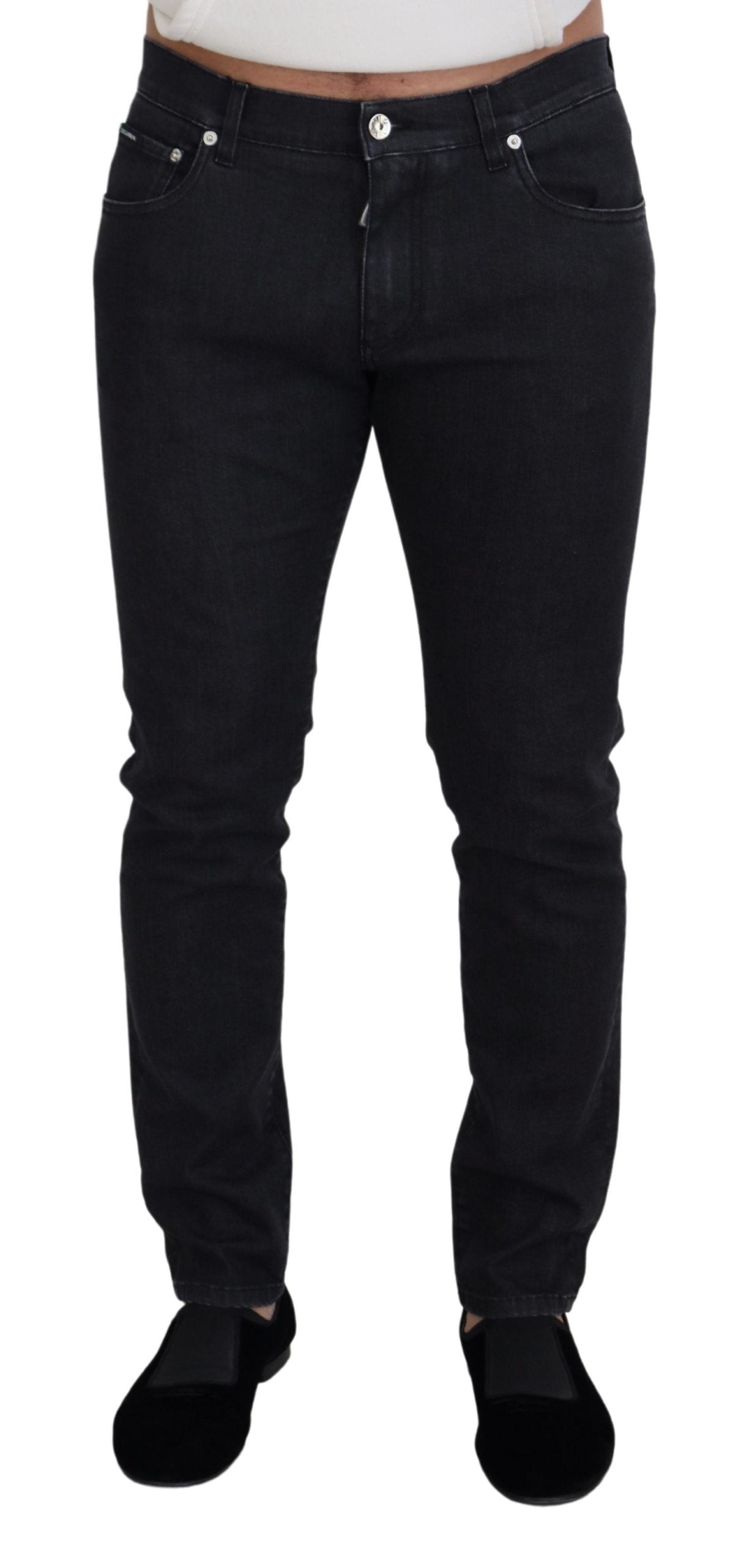 Black Washed Cotton Skinny Denim Jeans