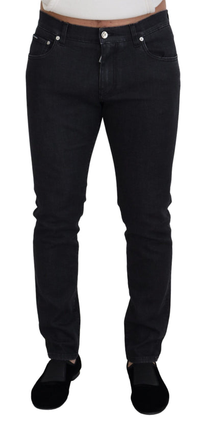Black Washed Cotton Skinny Denim Jeans