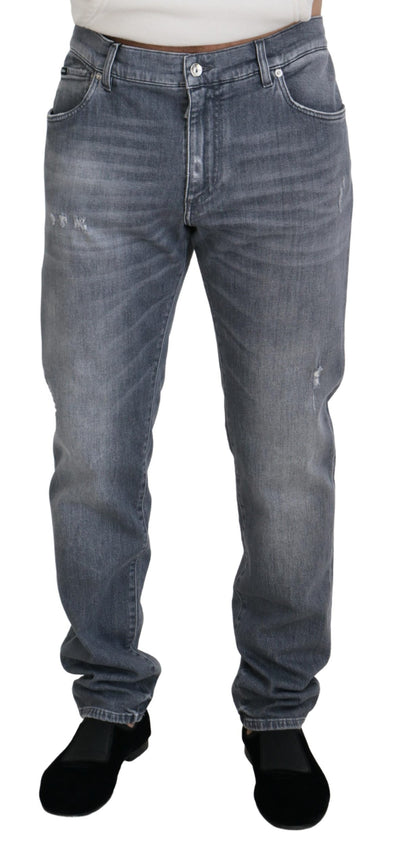 Grey Washed Cotton Casual Denim Jeans