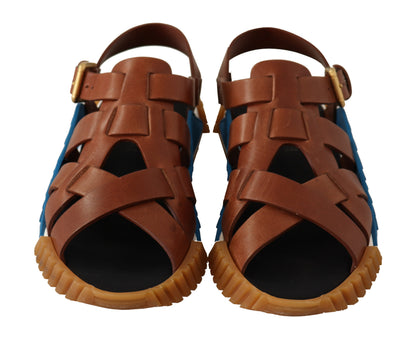 Brown Leather Buckle Sandals Mens NS1 Flats Shoes