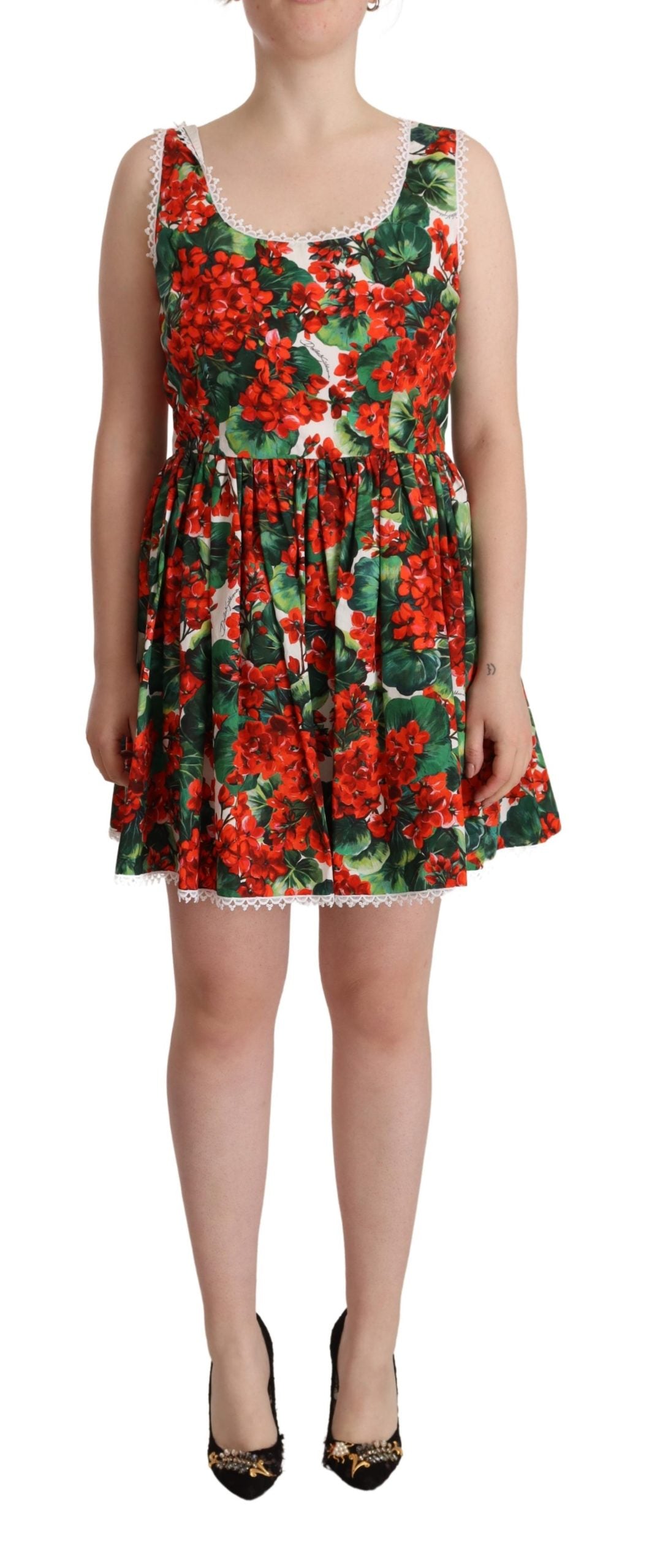 Multicolor Red Floral Cotton Mini Gown Dress