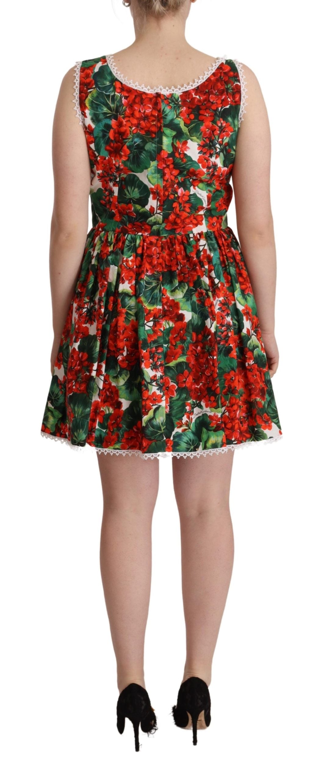 Multicolor Red Floral Cotton Mini Gown Dress