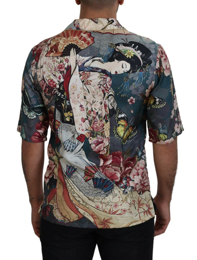 Multicolor Floral Print Silk Casual Shirt