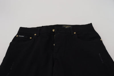 Black Cotton Tattered Skinny Denim Jeans