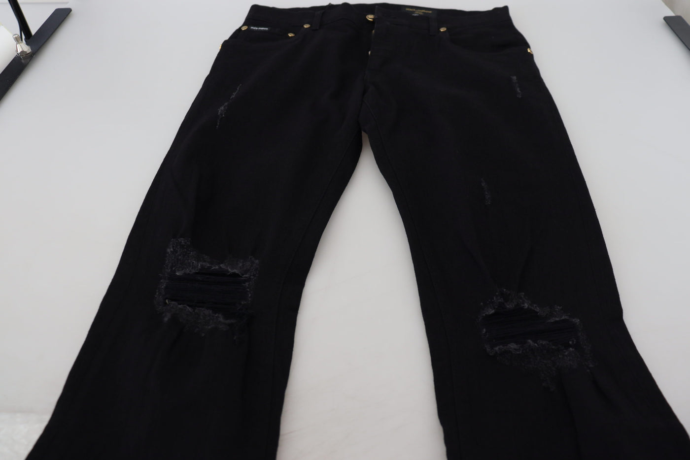 Black Cotton Tattered Skinny Denim Jeans