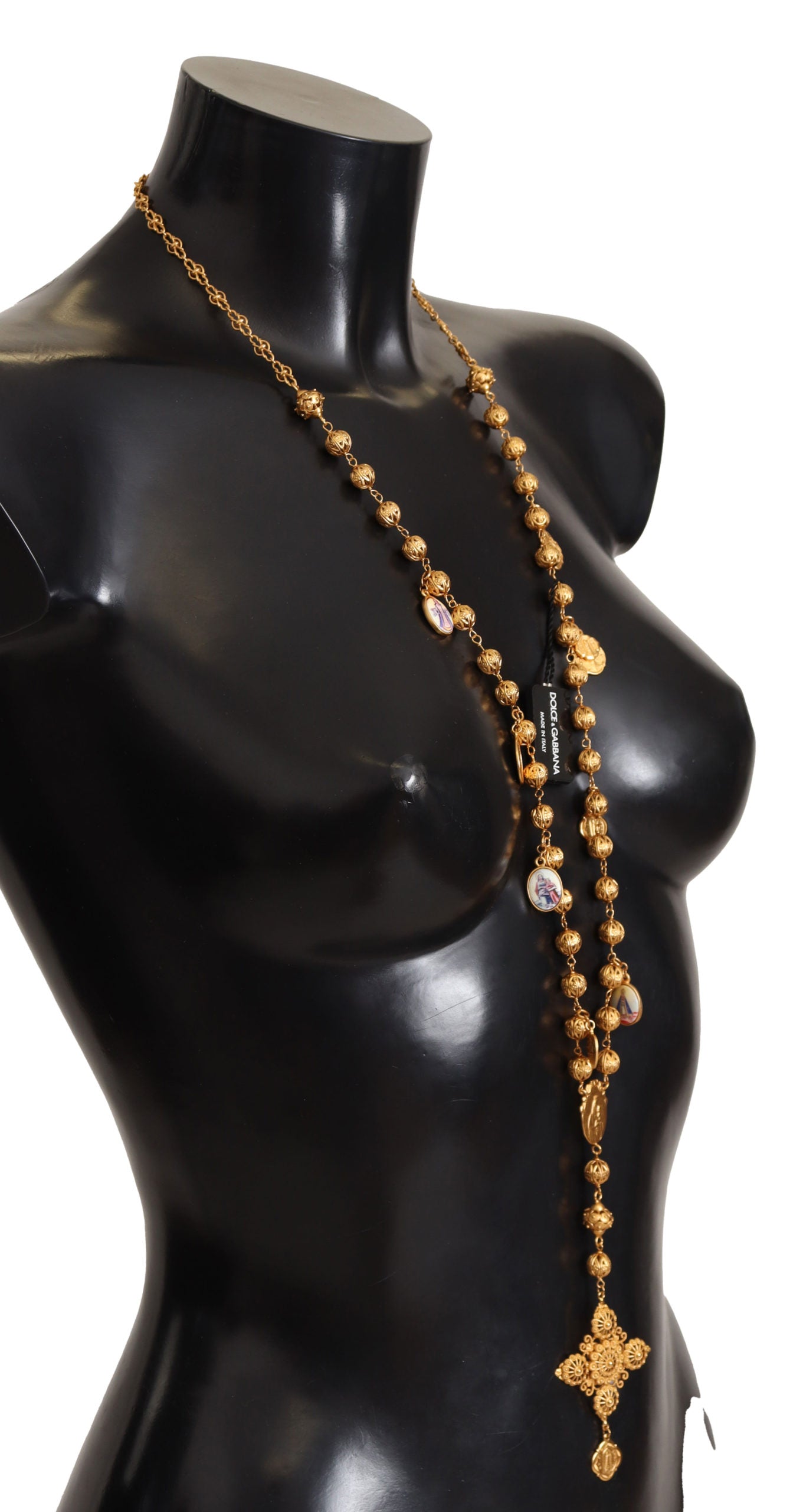Gold Tone Brass Chain Religious Cross Pendant Necklace