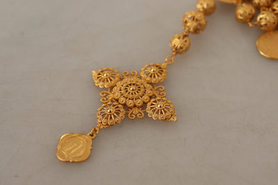 Gold Tone Brass Chain Religious Cross Pendant Necklace