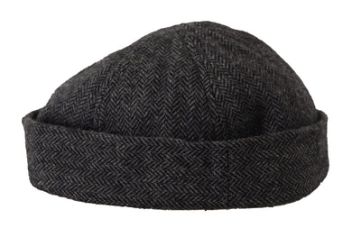 Gray Wool Herringbone Knitted Docker Hat