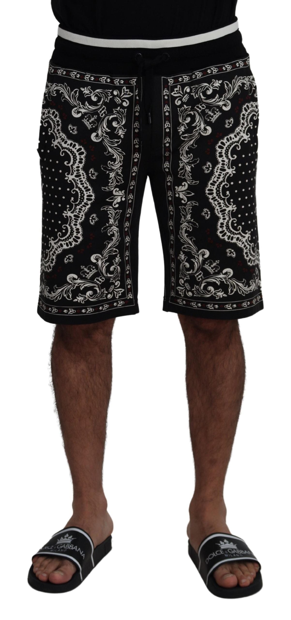 Black Cotton Bermuda Bandana Print Shorts
