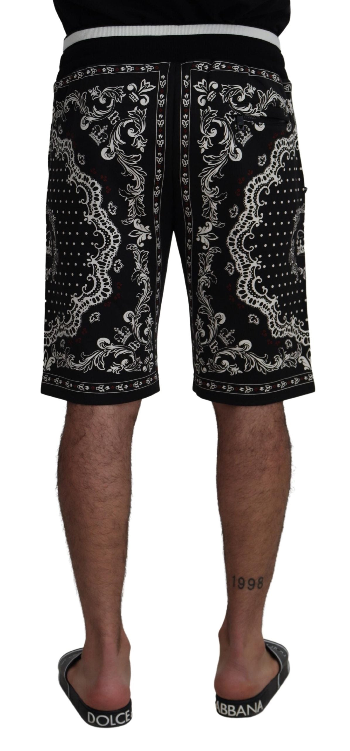 Black Cotton Bermuda Bandana Print Shorts