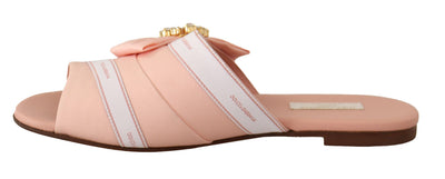 Pink White Crystal Slides Flats Shoes