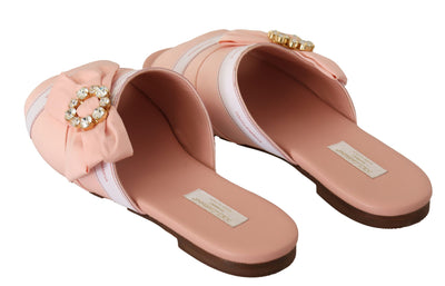 Pink White Crystal Slides Flats Shoes
