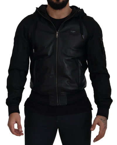 Black Leather Hooded Short Coat Jacket