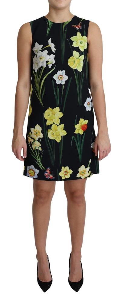 Black Floral Print A-line Shift Mini Dress