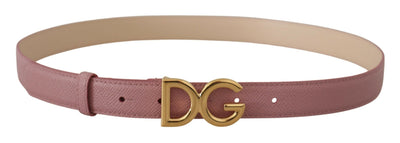Pink Leather Gold Tone Metal DG Logo Waist Buckle Belt