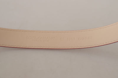 Pink Leather Gold Tone Metal DG Logo Waist Buckle Belt