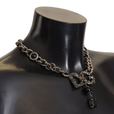 Silver Tone Brass Chain DG Logo Crystal Pendant Necklace