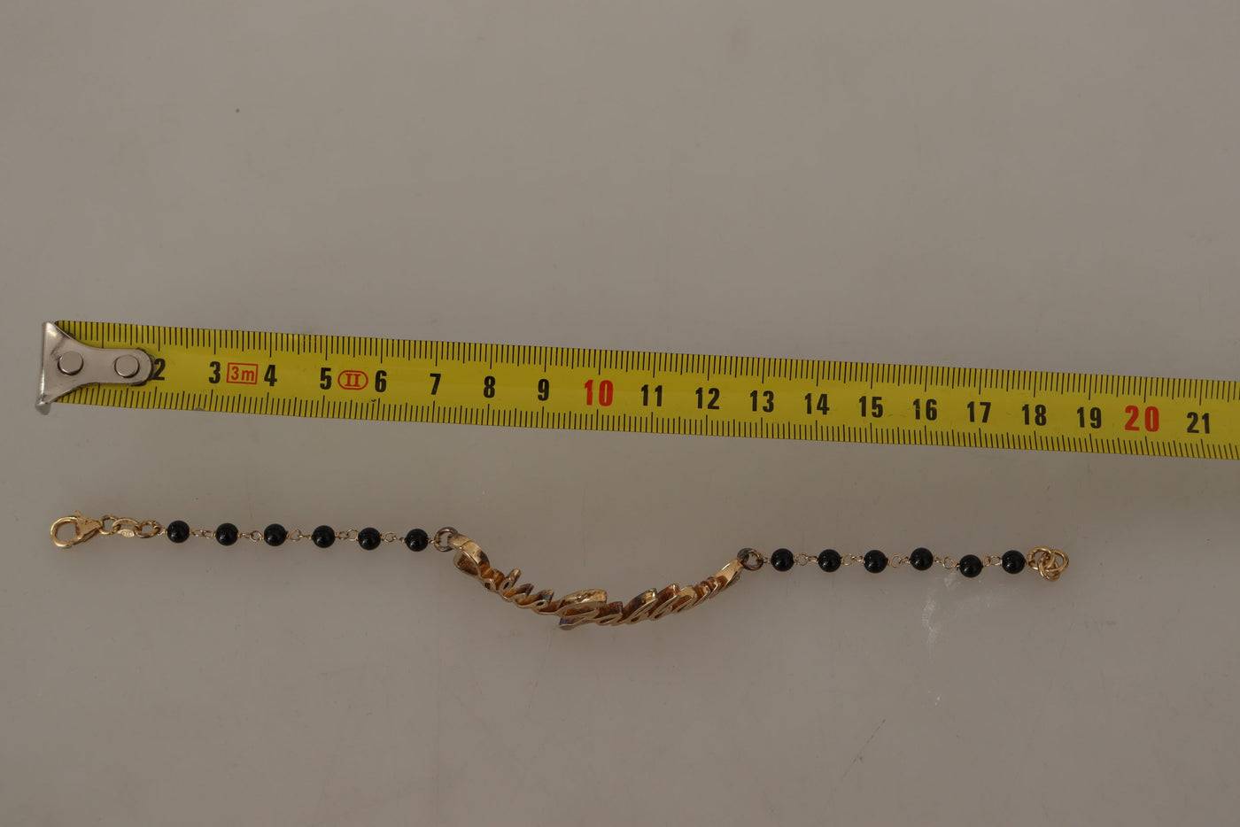Gold Tone 925 Sterling Silver Beaded Chain Logo Bracelet