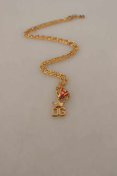Gold Tone Brass Chain DG Logo Crown Pendant Necklace