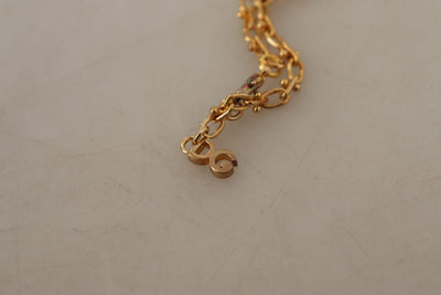 Gold Tone Brass Chain DG Logo Crown Pendant Necklace