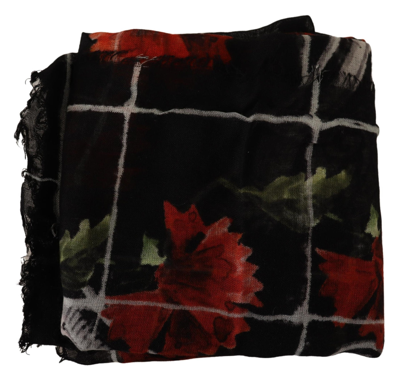 Black Red Floral Print Cashmere Shawl