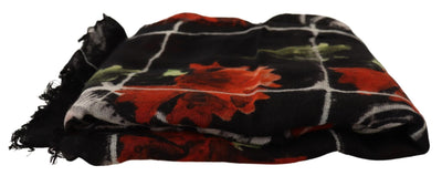 Black Red Floral Print Cashmere Shawl