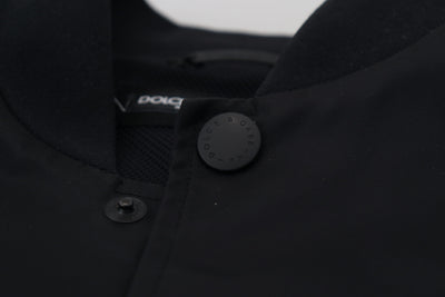 Black Nylon Logo Bomber Full Zipper Jacket