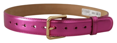 Pink Leather Gold Logo Engraved Waist Buckle Belt