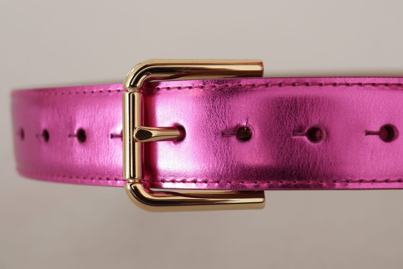 Pink Leather Gold Logo Engraved Waist Buckle Belt