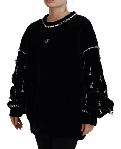 Black Crystal Embellished Pullover Sweater