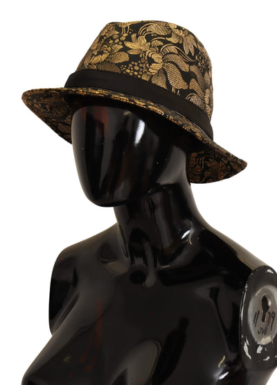Black Jacquard Gold Tone Lurex Bucket Hat