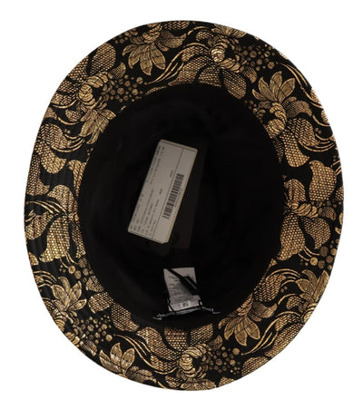 Black Jacquard Gold Tone Lurex Bucket Hat