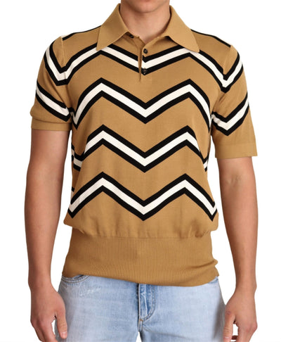 Beige Silk Short Sleeve Polo Top  T-shirt