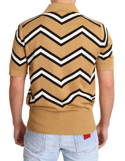 Beige Silk Short Sleeve Polo Top  T-shirt