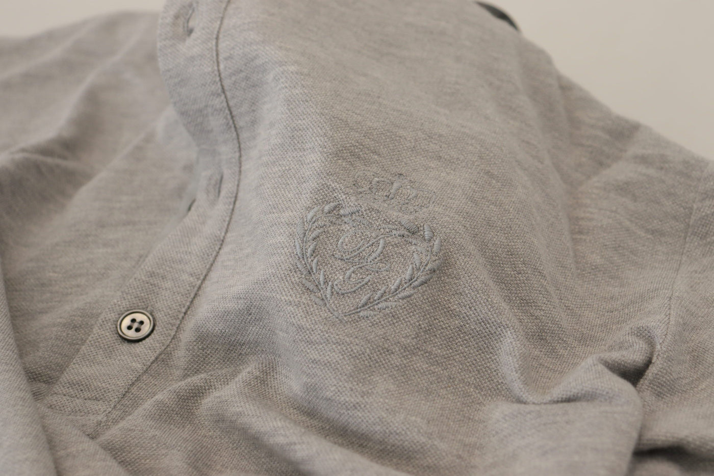 Grey Cotton Embroidered Logo Polo T-shirt