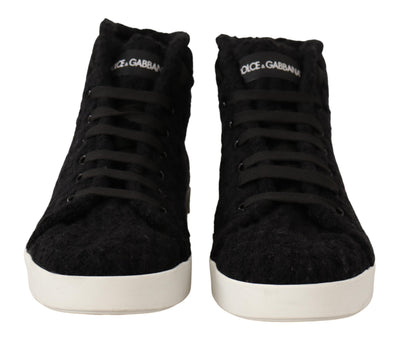 Black White Wool Cotton High Top Sneakers