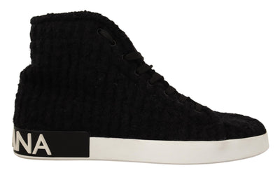 Black White Wool Cotton High Top Sneakers