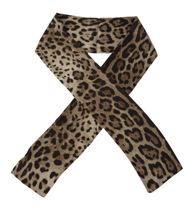 Brown Silk Leopard Neck Wrap Shawl Scarf